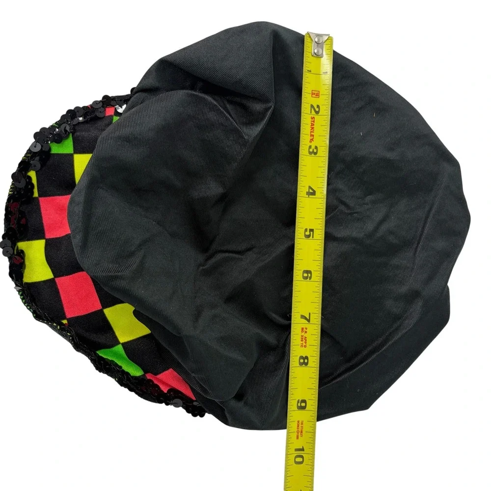 VTG 90s Dance Costume Neon Checkerboard Sequined‎ Skirt & Hat Set Jazz Hip Hop